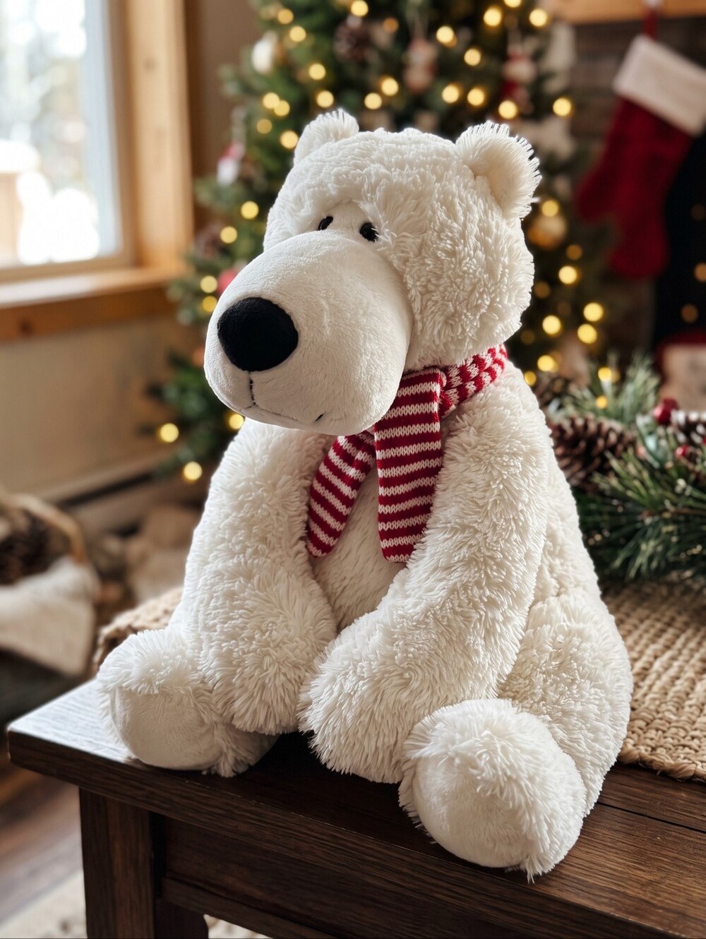 Ganz Jett HX11413 Cozy Winter Plush Polar Bear Scarf Scandi Holiday Christmas